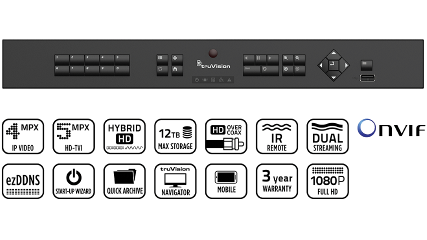 TruVision™ DVR 15 HD, HD-TVI Hibrit 8 kanallı kayıt cihazı, 2 TB